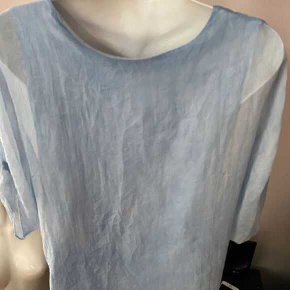 Simply Couture Double Layer Embroidery Top Blouse light blue Sz M - Picture 5 of 12